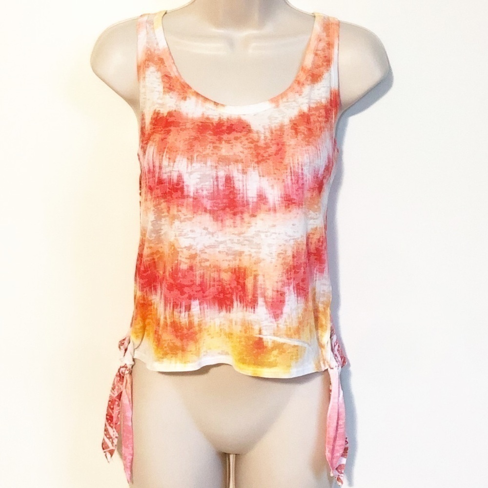 American Rag high low tie dye tank top scoop neck pullover orange white yellow